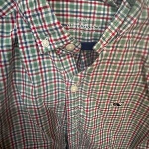 Vineyard Vines Kids Plaid Button Down Shirt - Green and Red